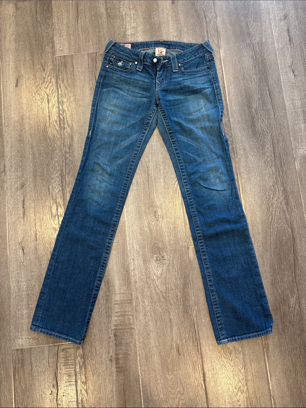 True Religion Women's Straight Leg Jeans in Dark Blue Wash